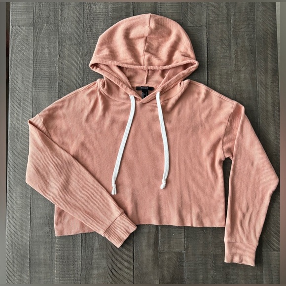 Forever 21 Cropped Waffle Knit Hoodie Size S - Picture 6 of 9